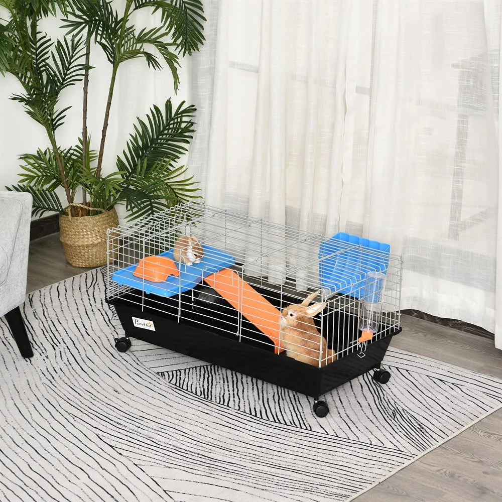 Cage à lapin d'intérieur avec mezzanine