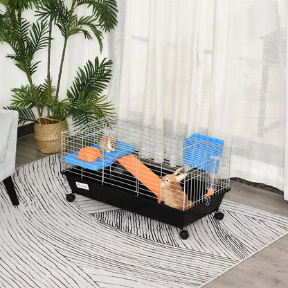Cage à lapin d'intérieur avec mezzanine