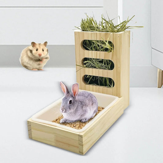 Râtelier bois + mangeoire intégré - La cage à Lapin